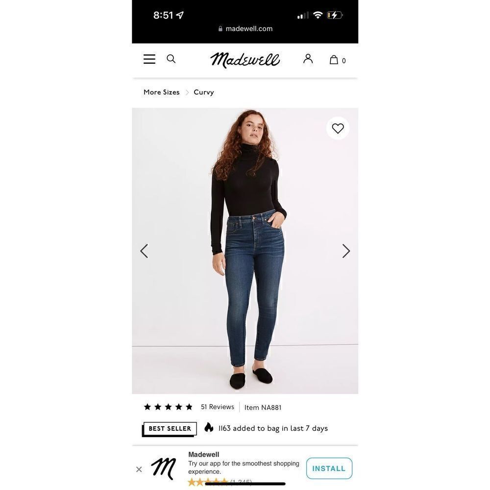 Madewell Curvy High-rise Skinny 24 Dark Wash Denim Jeans